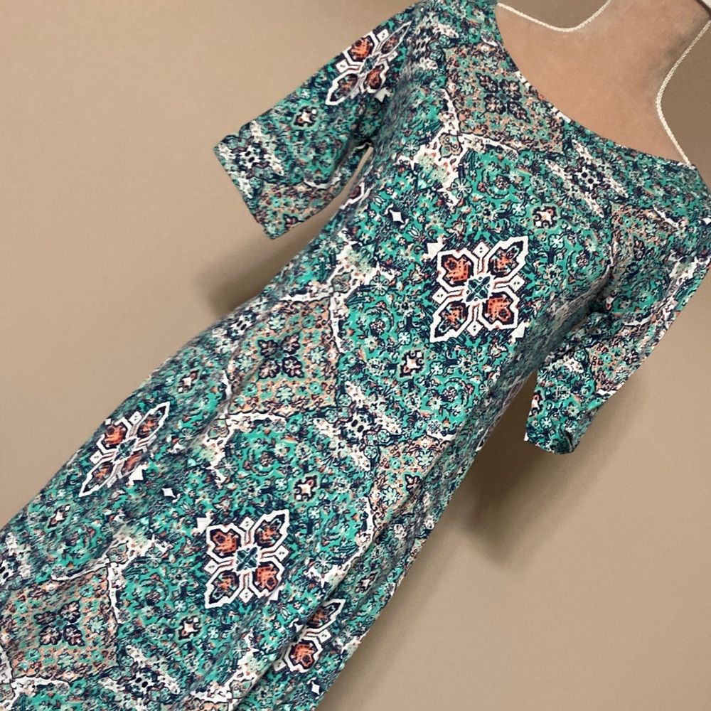 ⭐️⭐️ just be Teal Mosaic Print Midi Dress - size Small